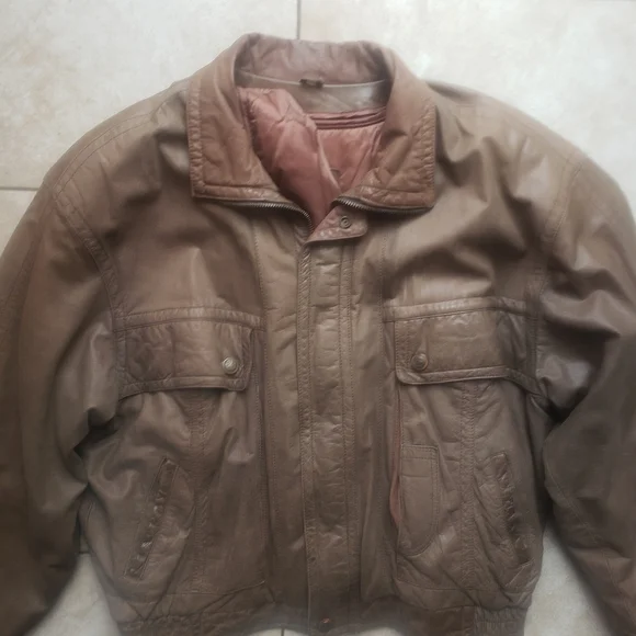 Reed Sportswear Vintage brown Leather Bomber Jacket Brown removable liner 48L